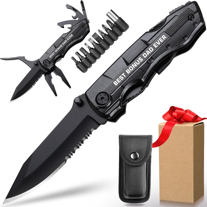 ZAVIT Step Dad Gifts, BEST BONUS DAD EVER Multitool Knife, Gifts for Stepdad, Gift for Step Dad Birthday Fathers Day, Stepdad Gift from Daughter Son - Image 1